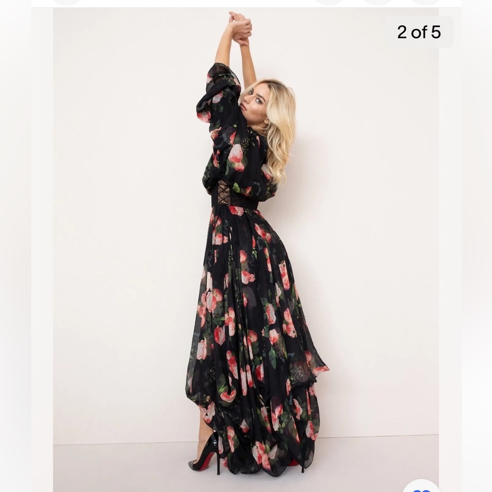Agent Provocateur Elora Gown Black Floral Silk Dress - Picture 2 of 12